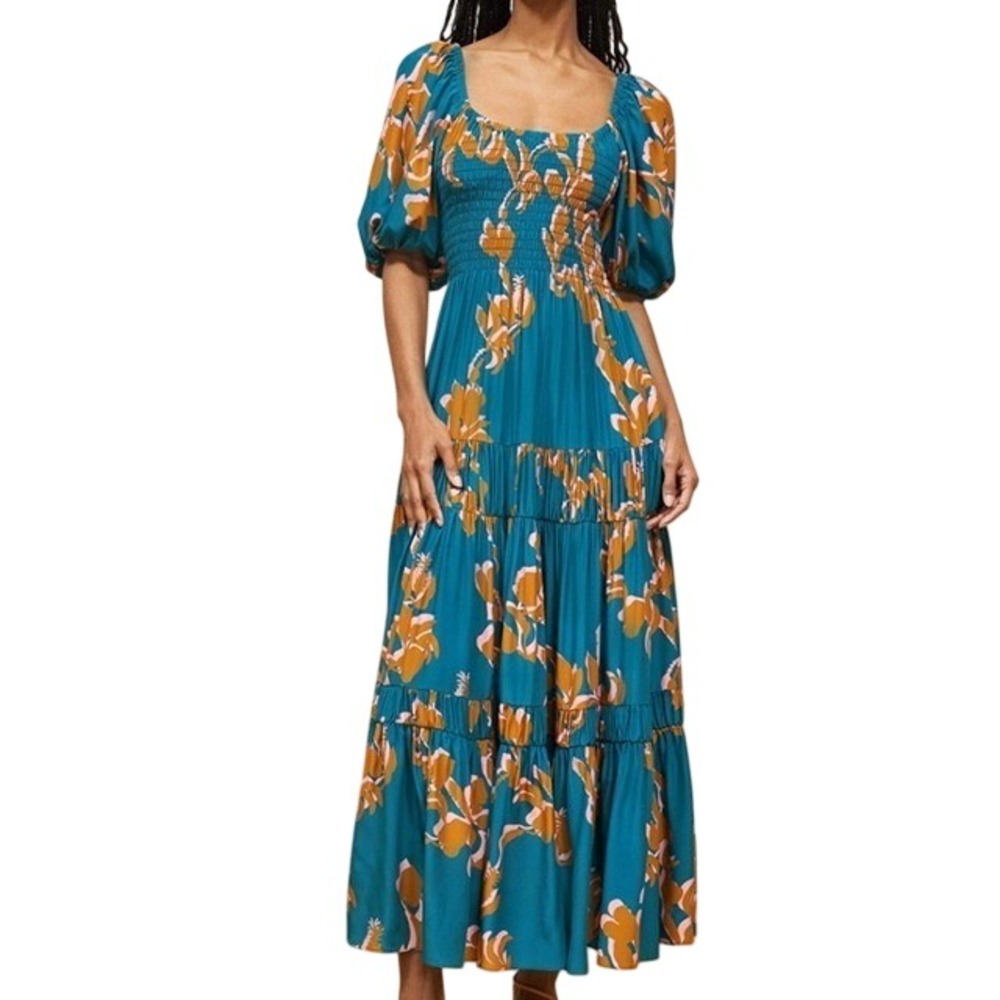 La Ligne Pyper Dress | Jade Cognac Floral Maxi Dress | Silk |‎ Size S